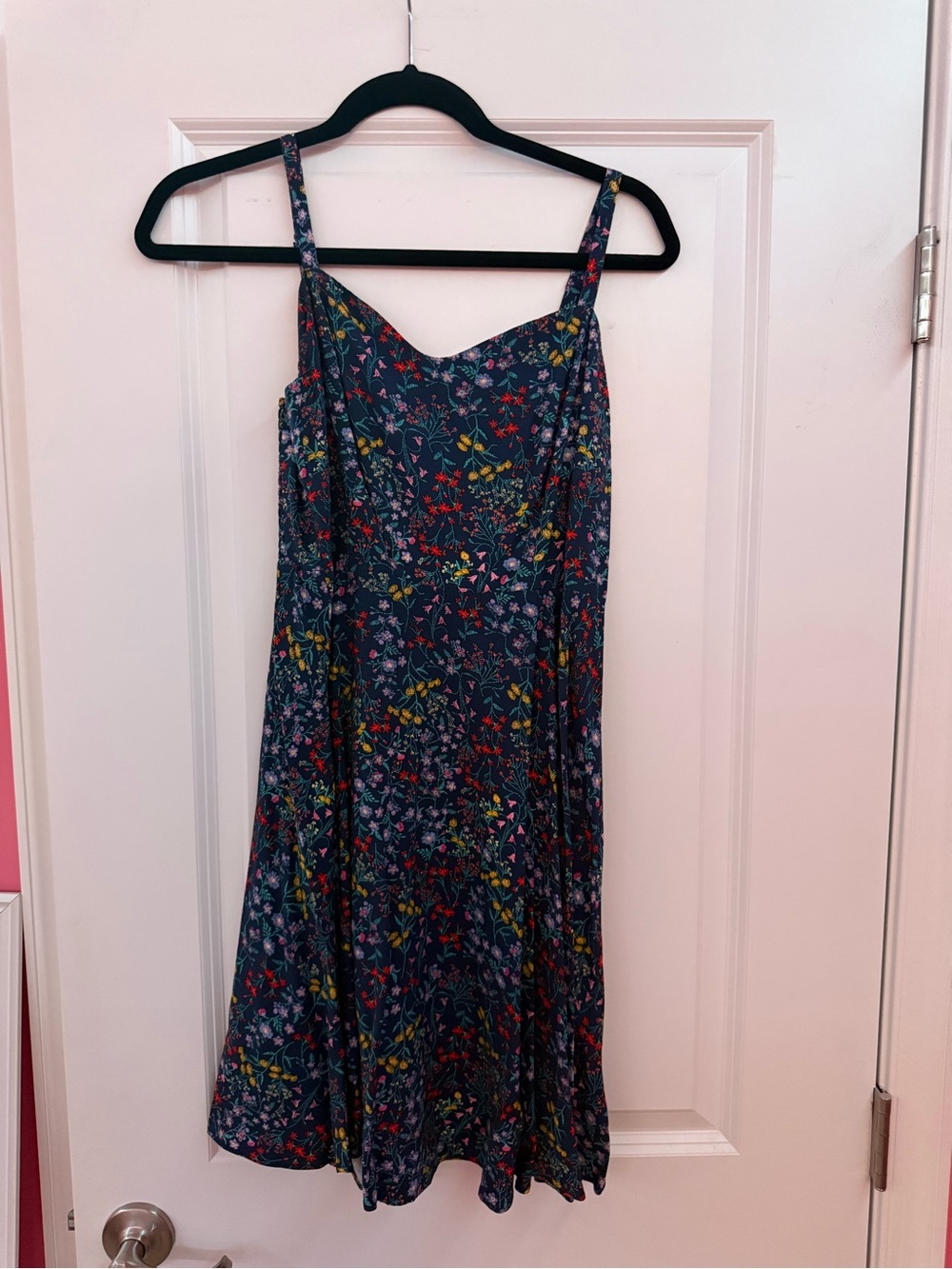 Old Navy Navy Floral Midi Dress with Spaghetti Straps